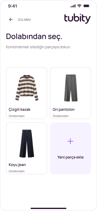 Tubity uygulaması: Dolabından parça seç
